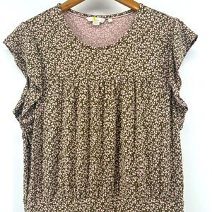 Boden Olive and Pink Pleated Midi Jersey Sundress with Flutter Sleeves Size 12R